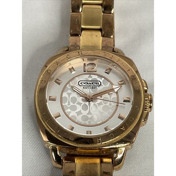 COACH GOLD TONE WOMENS QUARTZ BOYFRIEND WATCH - Picture 1 of 7